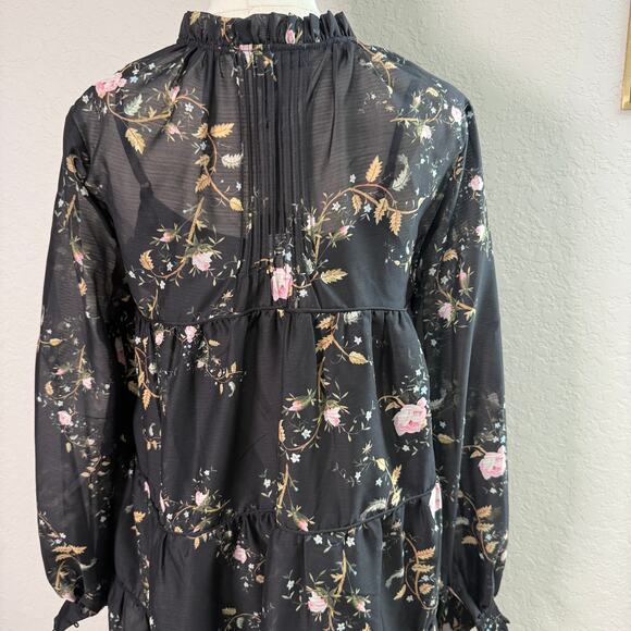 Women's All Saints Black Pullover Floral‎ Botanical Dress with Slip Size 0 NEW - Picture 8 of 11